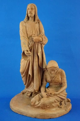 Della Longa Giovanni, 1846, Sculpture antique Terre cuite Jésus, femme adultère - Photo 1/4
