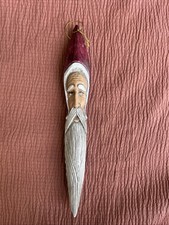 Primitive Folk Art Tall Skinny Santa Face Ornament Plastic Christmas Decor 9"