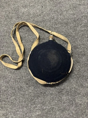 Vintage Style Canteen Cloth Covered Round Flask w/ Strap Cork Stopper Antique
