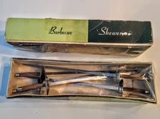 Vintage MCM Teak & Stainless Japan SWORD Co Barbecue Skewers 2 Sets Of 5 Ea.