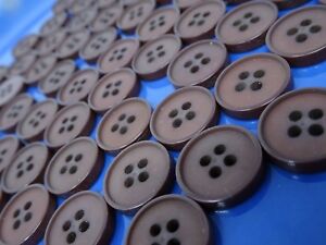 Vintage Brown 4-Hole Buttons with Sharp Raised Edge 14mm Lot of 6 A167-1