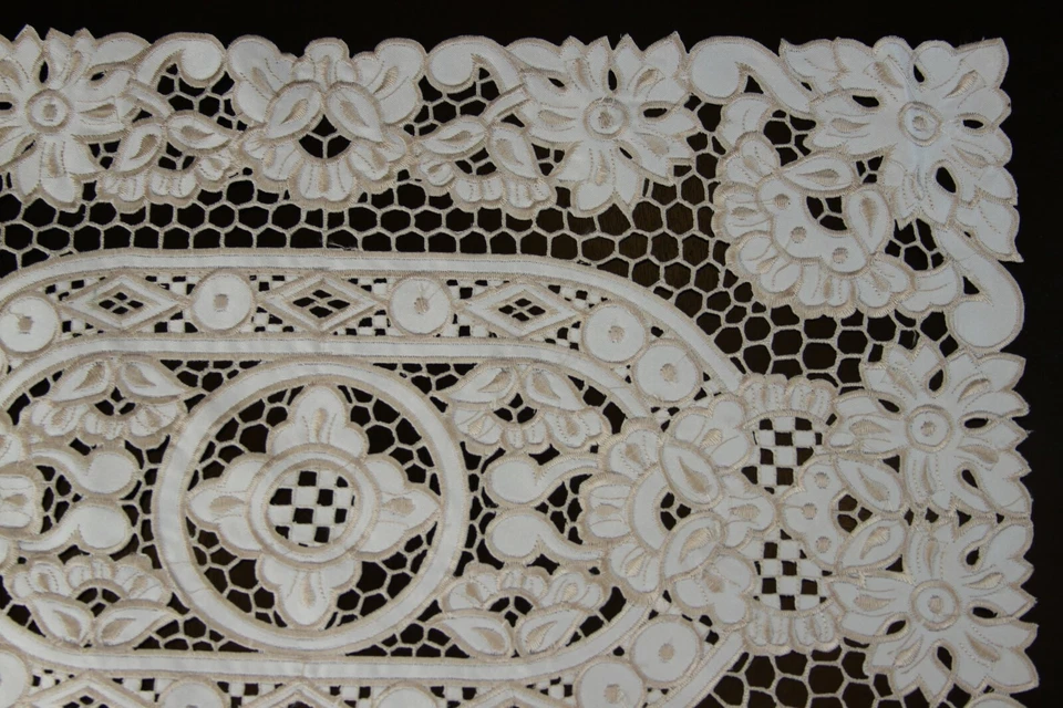 Solid White Embroidered Lace Cutwork Placemat Table Runner Wedding Party Banquet - Image 4 of 4