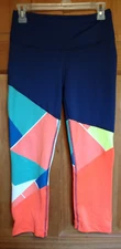 ZELOS Leggings Size M Womens Colorblock Contrast Stitch Capri Front Waist Pocket