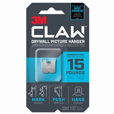3M 3PH15M-1ES CLAW Drywall Picture Hanger & Marker, Holds 15-Lbs. - Quantity 4