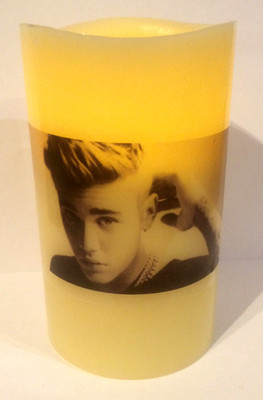 JUSTIN BIEBER battery operated FLAMELESS WAX ELECTRONIC FLICKERING CANDLE