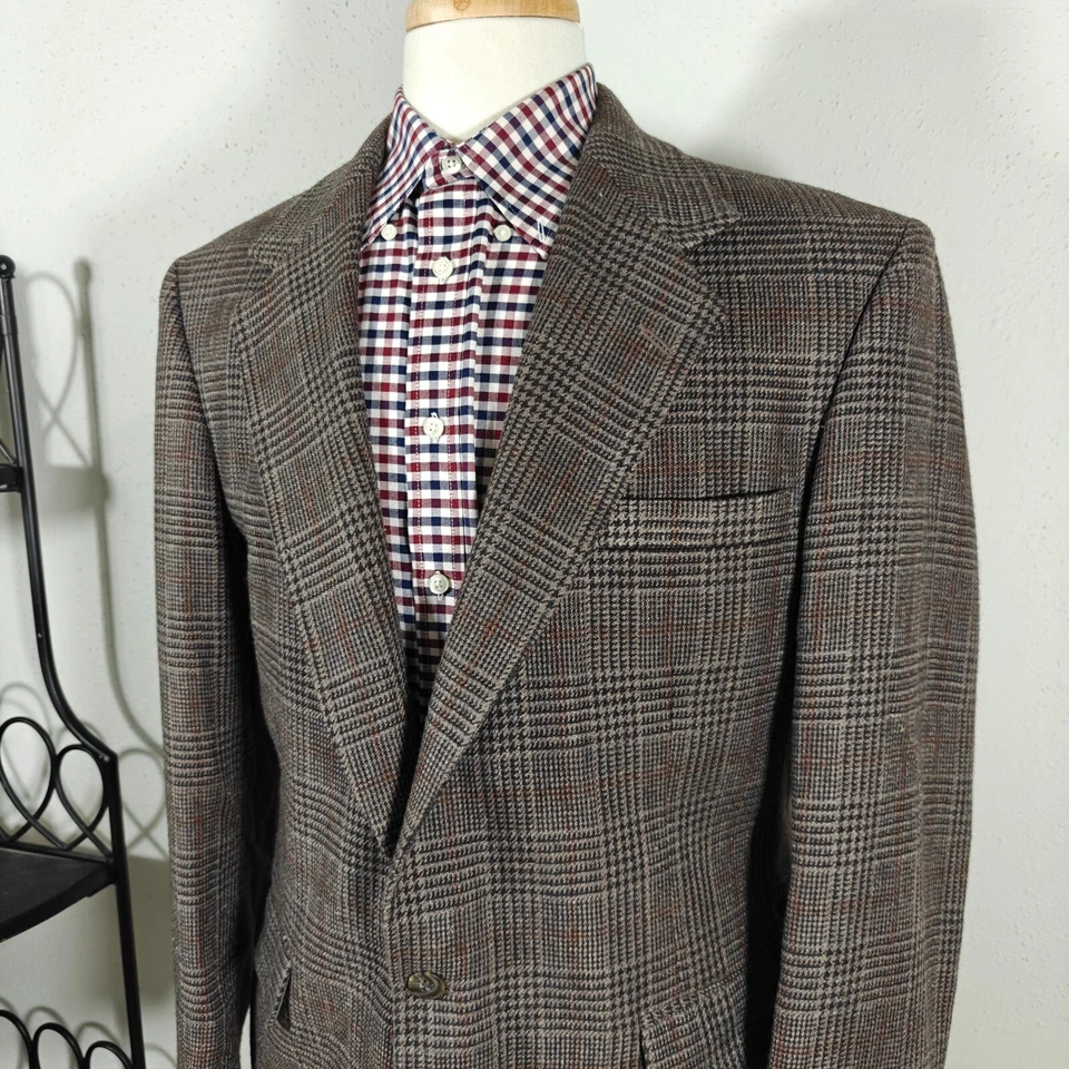 Abrigo Blazer Deportivo Haggar Para Hombre Tweed Dos Botones Marrón Mezcla de Lana a Cuadros Talla 42L Foto 4 de 4