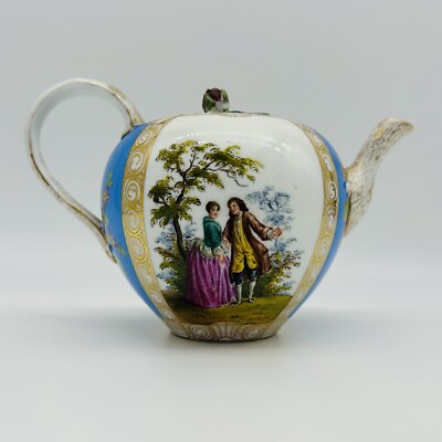 VINTAGE Meissen Teapot Ceramic German Porcelain Painted Floral Victorian Antique