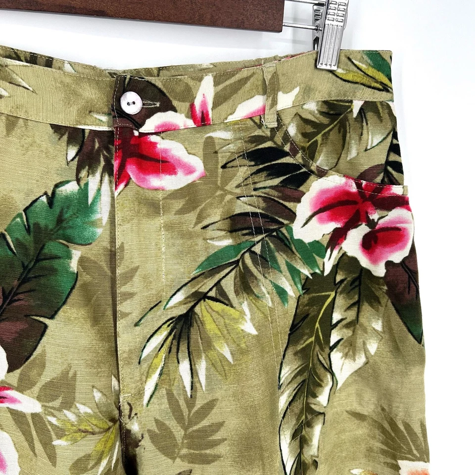 Pantalones de Verano de Playa Tropical Verde Rosa LINO Diseño Chicos Talla 3 XL Floral Foto 2 de 4
