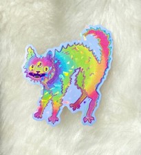 Scaredy Cat Holographic Rainbow Sticker 3.6 x 4