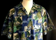 RJC Hawaiian Shirt Men’s XXL USA Fish Outrigger Turtle Drum Tropical Coconut