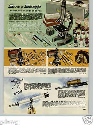 1966 PAPER AD Sans & Streiffe Power Vision Microscope 1200 X Zoom Kit Telescope