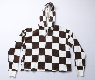 Social Scene Women's Checker Print Cropped Hoodie BL1 Multicolor Size XS
