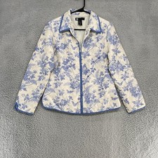 Vintage Carole Little Quilted Jacket Womens Small Cottagecore 100 Silk Floral