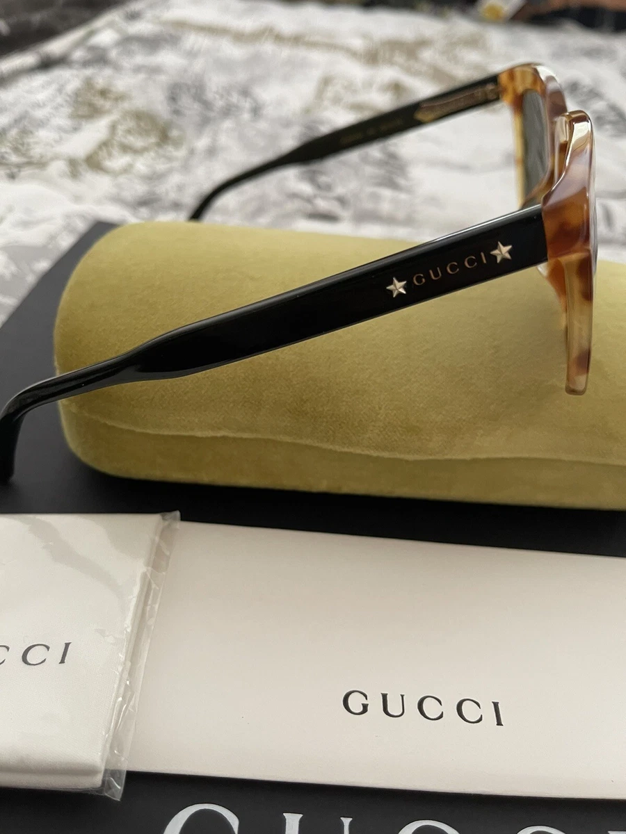 NEW GUCCI Core 55 SHINY LIGHT HAVANA Green Lens Square Sunglasses