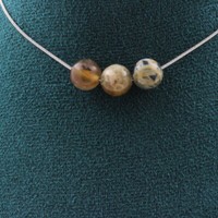 Halskette 3 Perlen Achat Bambusblatt 8 Mm Edelstahlkette.