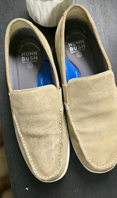 Nunn Bush Men's Beige Leather Slip-On Loafers Round Toe Comfort Stitched 10
