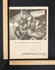 Vintage 1955 Crown Neolite Soles Shoe Soles B&W Print Ad Full Page 1950s Fashion