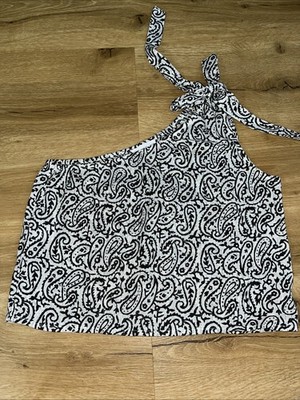Mango One Shoulder Blouse Top Silver & Black Party Damen M  Schleife Crop