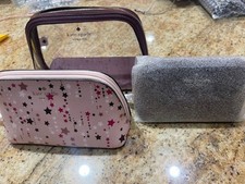 NWOT Kate Spade Cosmetic Pouch Makeup Bag Set 3-Piece Pink/Burgundy Multi