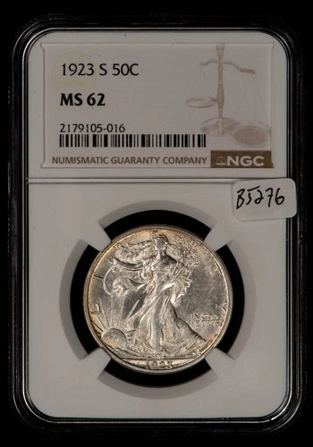 1923-S 50c Walking Liberty Silver Half Dollar - Key Date - NGC MS 62 - SKU-B5276
