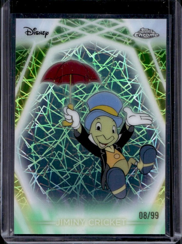 2026 Topps Disney Neon Jiminy Cricket Chrome Neon-Etch Green Lazer Refractor /99