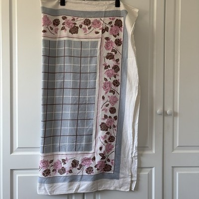 Vintage strukturierte blau & rosa Blumen Tischdecke Markenlos Quadratisch 48,5  x 47 