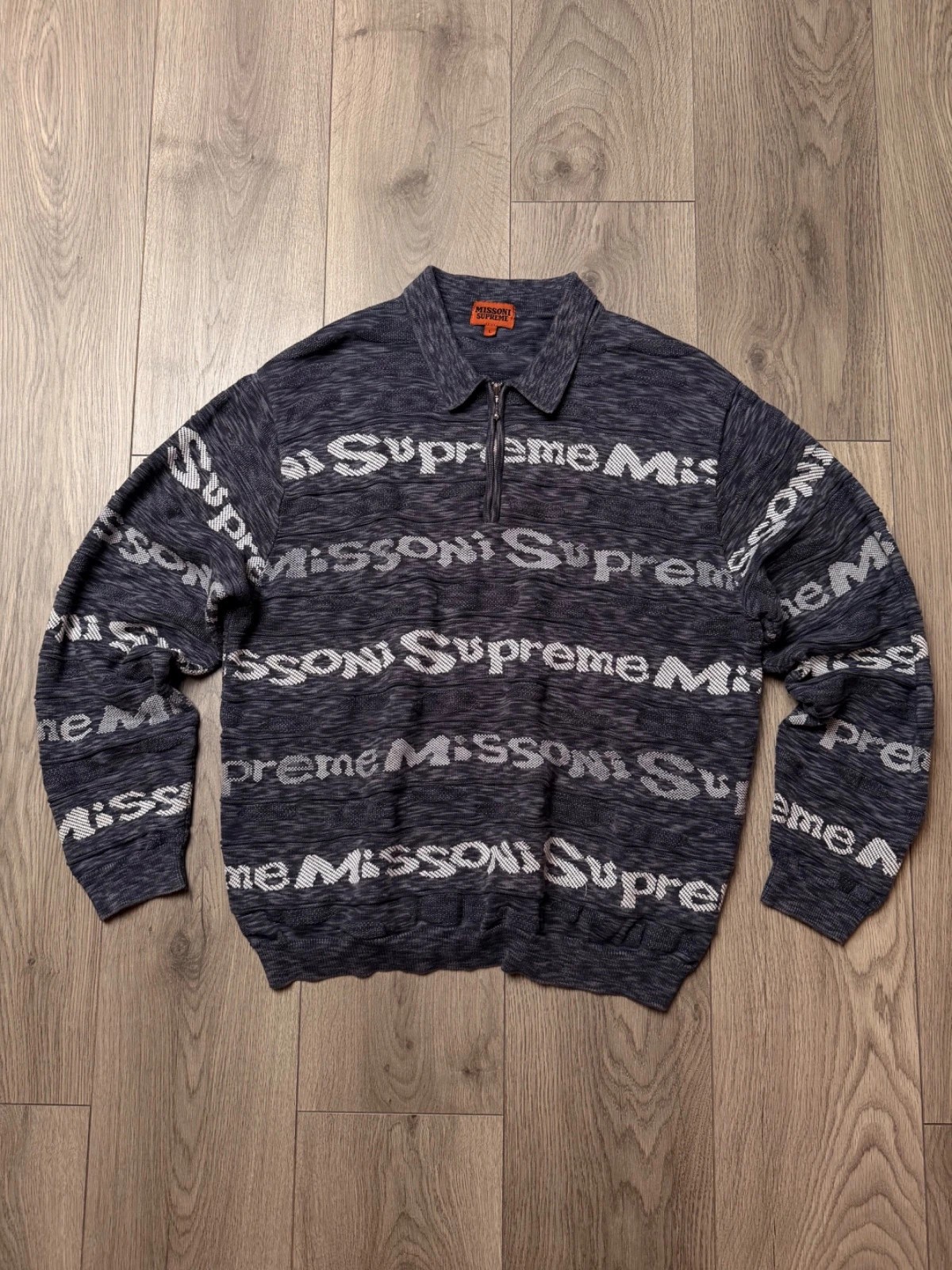 Supreme x Missoni Quarter Zip Jumper Mens L Grey Spellout Knit SS16 Rare