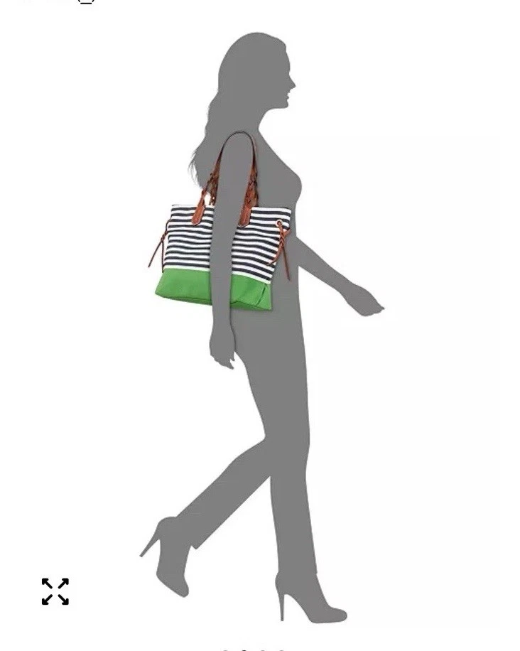 Bolso Shopper DOONEY & BOURKE Nylon Verde/Azul Marino Rayas, Asas de Cuero, Nuevo Foto 4 de 4