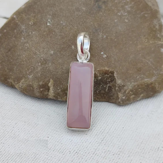 Collar de Cuarzo Rosa, Collar de Plata de Ley 925 Hecho a Mano Delicado Colgante SD59 Foto 3 de 4