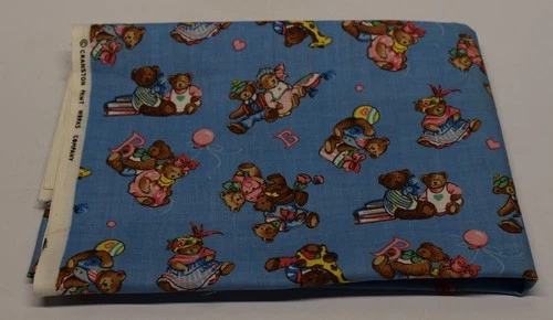 Vtg VIP Cotton Fabric Nursery  23" x 29" BEARS BOOKS BALLOONS GIRAFFE blue pink - product listing photo