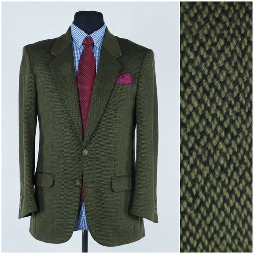 Mens Textured Blazer US 40S TORRENTE BOUTIQUE PARIS Green Wool Sport Coat Jacket