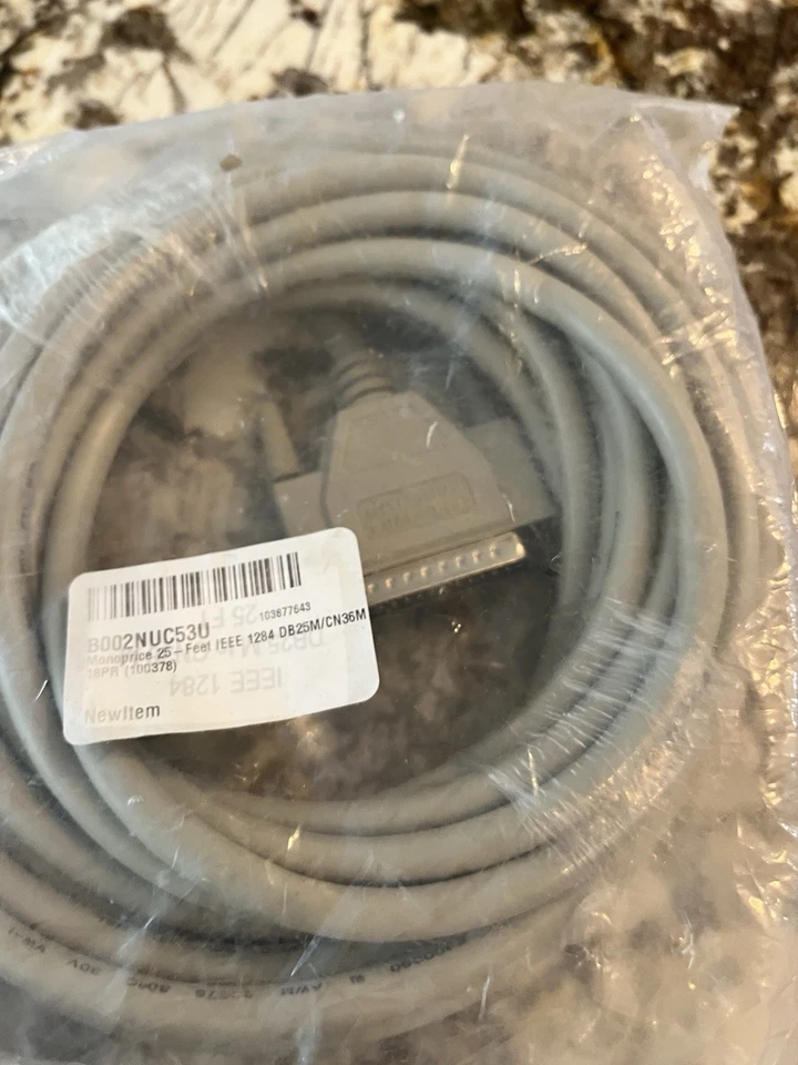 25FT DB25 25-Pin IEEE1284 Male to Female Parallel Extension Cable Gray Cord - Image 4 of 4