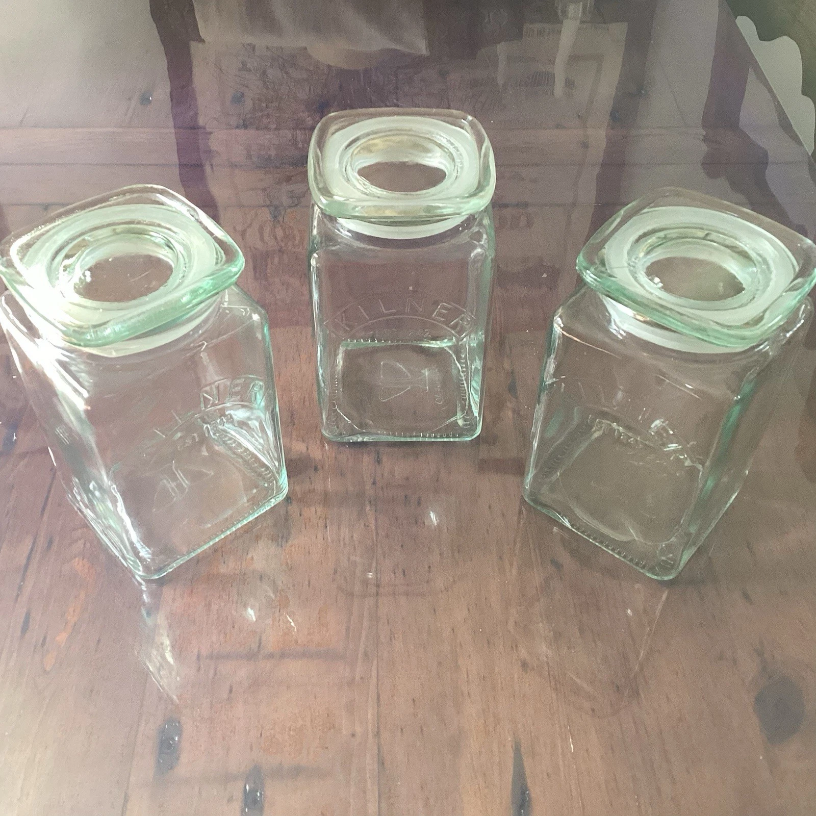Three Kilner Square Glass Storage Jars with Lids