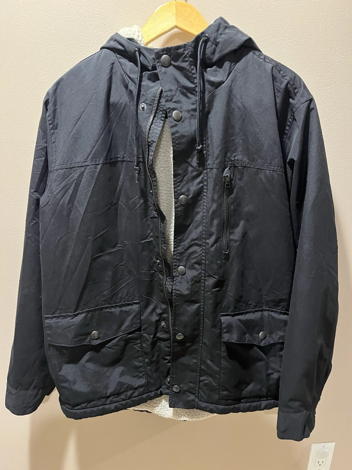 Old Navy Mens L Black Windbreaker Jacket Hooded Lightweight Zip