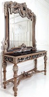 Klassischer Spiegel Schminktisch Konsole Tisch Braun Holz Schlafzimmer MöBel Neu