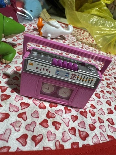 Vintage 1980's Barbie Pink Wind-Up Boombox Radio Cassette Player