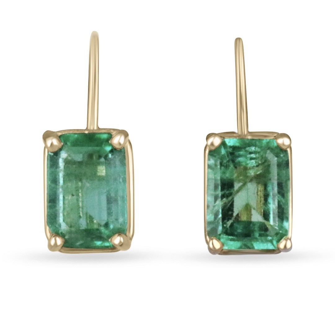 Stud Emerald Earrings 14k Yellow Gold Natural Zambian Emerald Stud Earrings-image