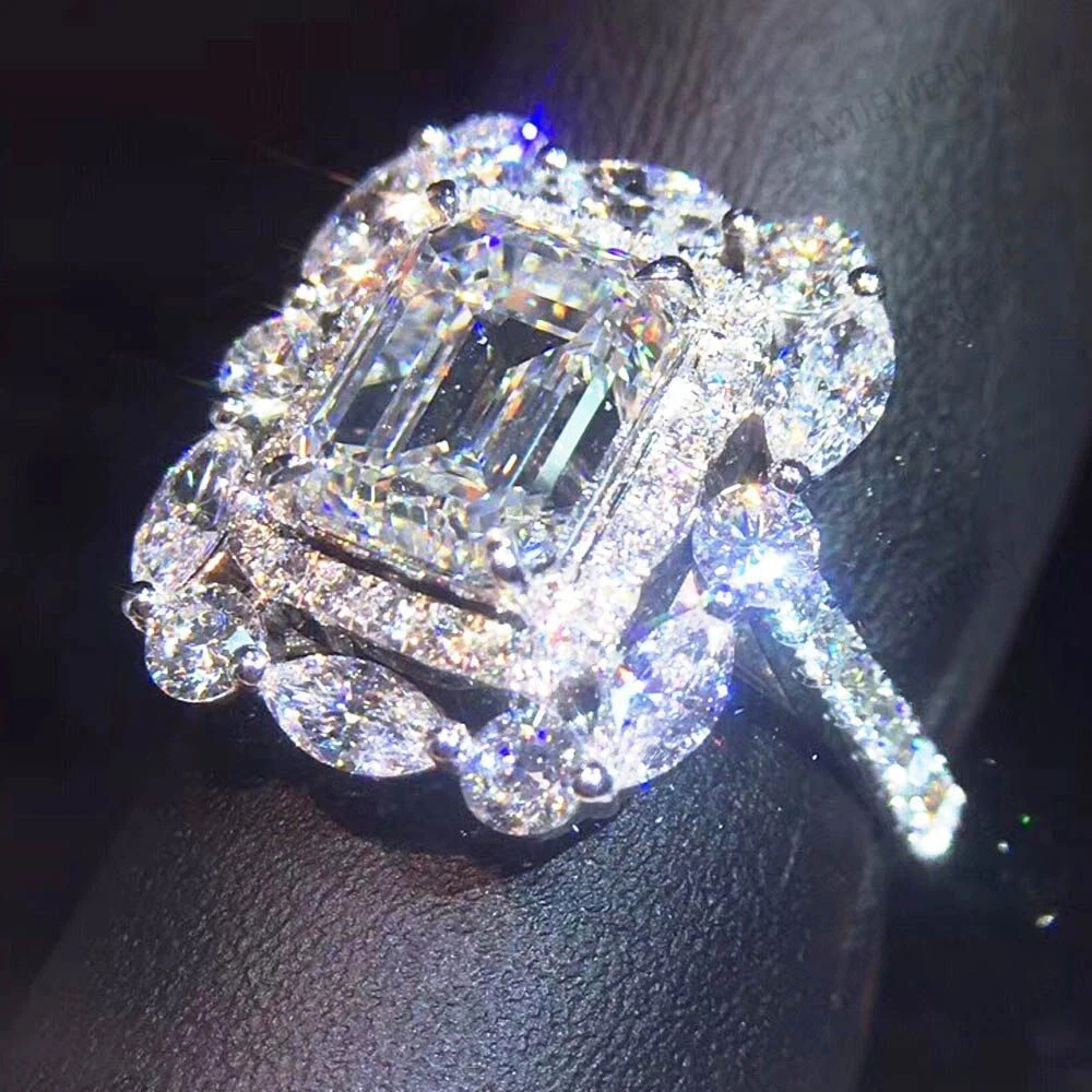 Sparkling Square Stone Ring Crystal Wedding Band Engagement