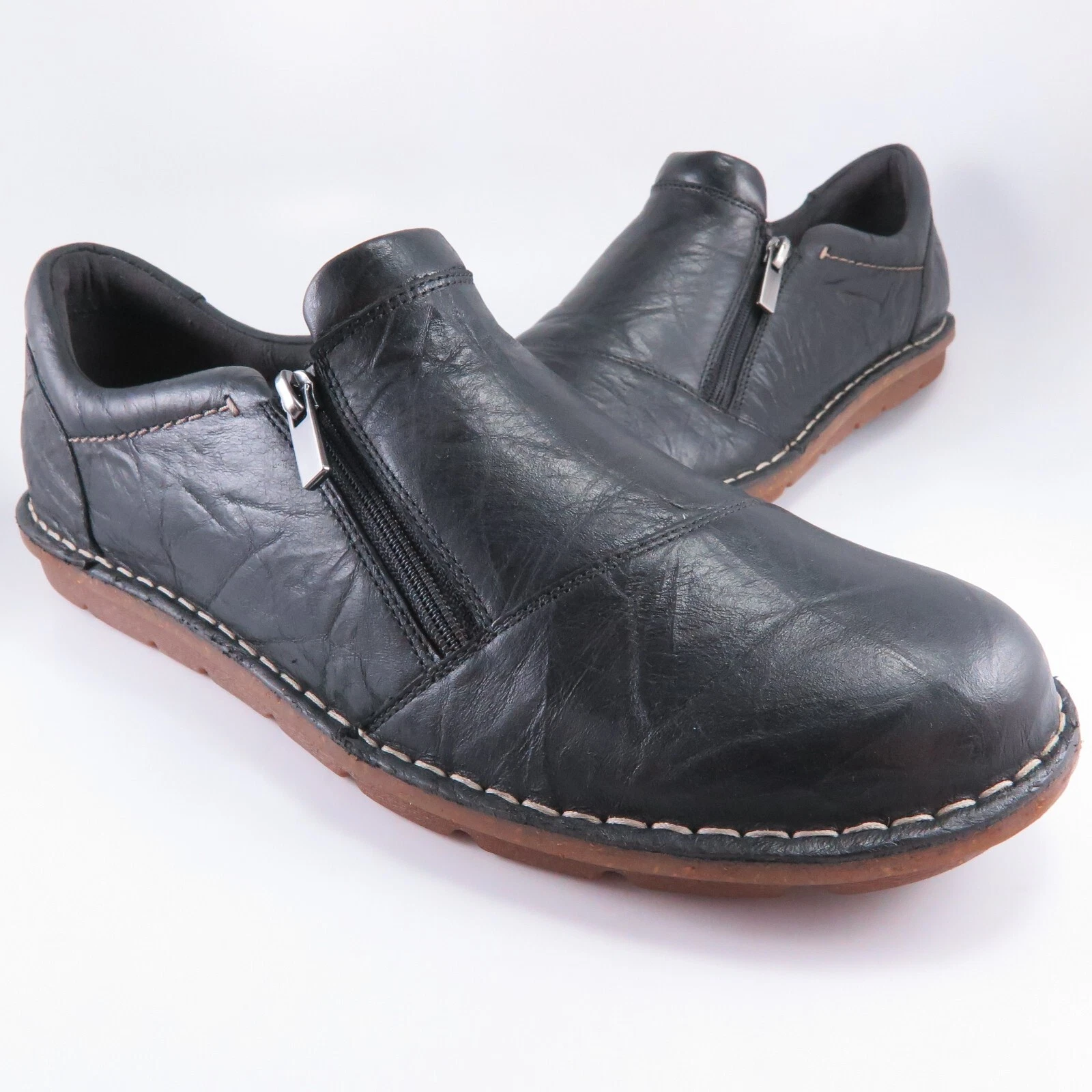 Mocassini Clarks CARLEIGH con zip da donna taglia 12M neri in pelle testurizzata