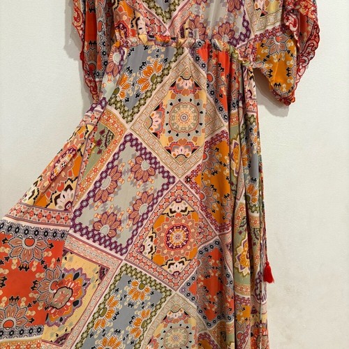 Vestido Johnny Was Jade Thalia Caftán Playa Maxi Seda Bohemio Patchwork Resort L - Imagen 7 de 11