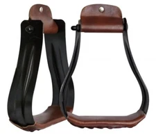 WESTERN STIRRUPS Black Steel 2" Leather Tread 3" Neck 5.75" Wide