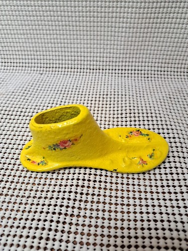 Antique Child's Cast Iron Cobbler Shoemaker Shoe Mold Painted & Floral Stickers