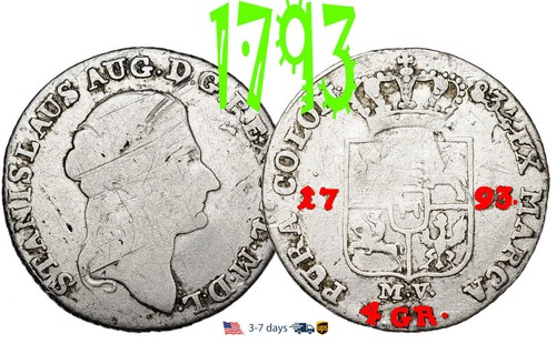 Polen 4 Grossus Groschen Groszy 1793 Stanislaw August Poniatowski SILBER #19642 - Bild 1 von 3