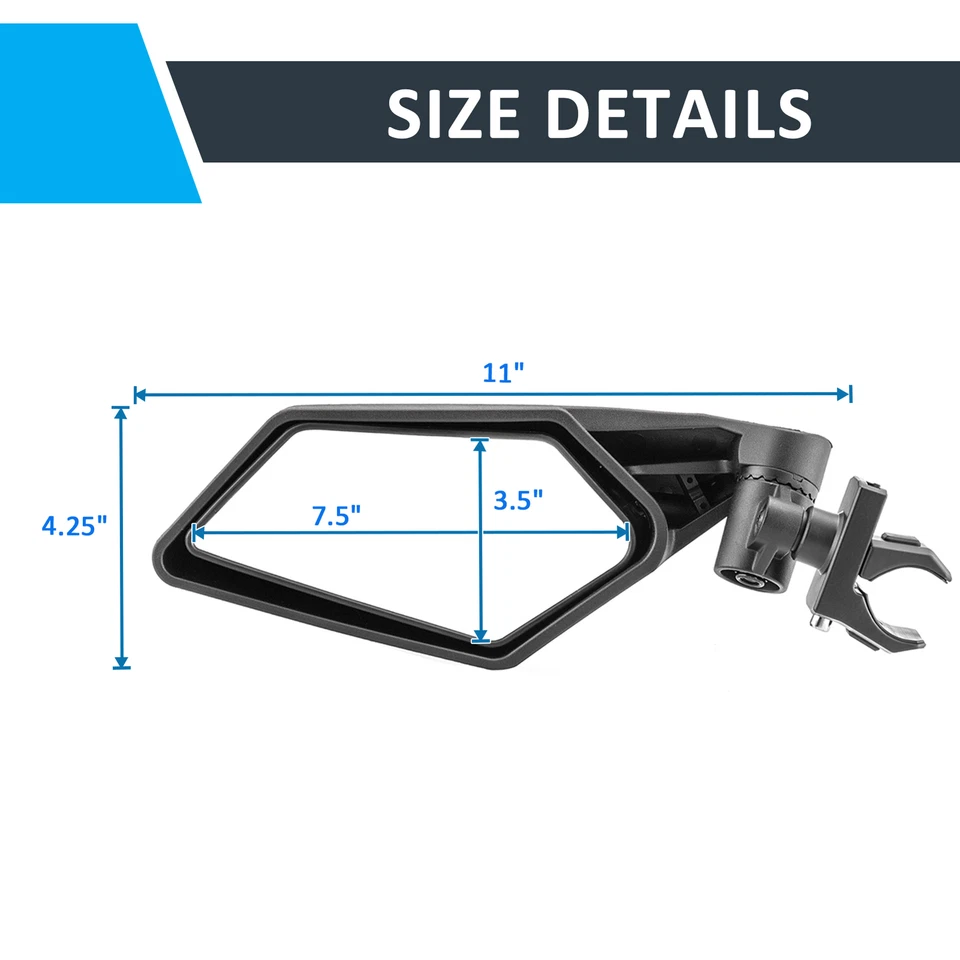 Espejos retrovisores LED laterales y espejo central para Polaris RZR Pro XP/R Can am Commander Foto 3 de 4