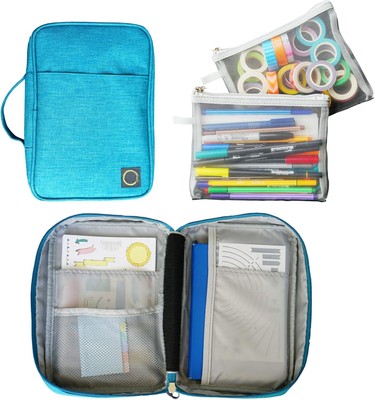 Case (Teal - Medium) - Custom Travel Organizer Holder for A5 Planner, Pens,