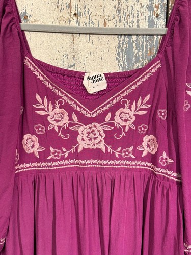 Savanna Jane Embroidered Floral Mini Dress, Purple, size Large - Picture 4 of 7