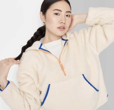 NWT Women's Half Zip Sherpa Hoodie - Wild Fable Cream!, MSRP: $30, Free Shipping