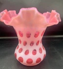 FENTON ART GLASS CRANBERRY OPALESCENT  COIN DOT RUFFLED TOP VASE