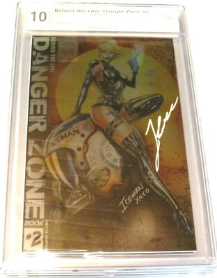 BEHIND THE LINE #2 DANGER ZONE TOP GUN ICE MAN METAL CVR SIGNED TYNDALL PGX 10.0