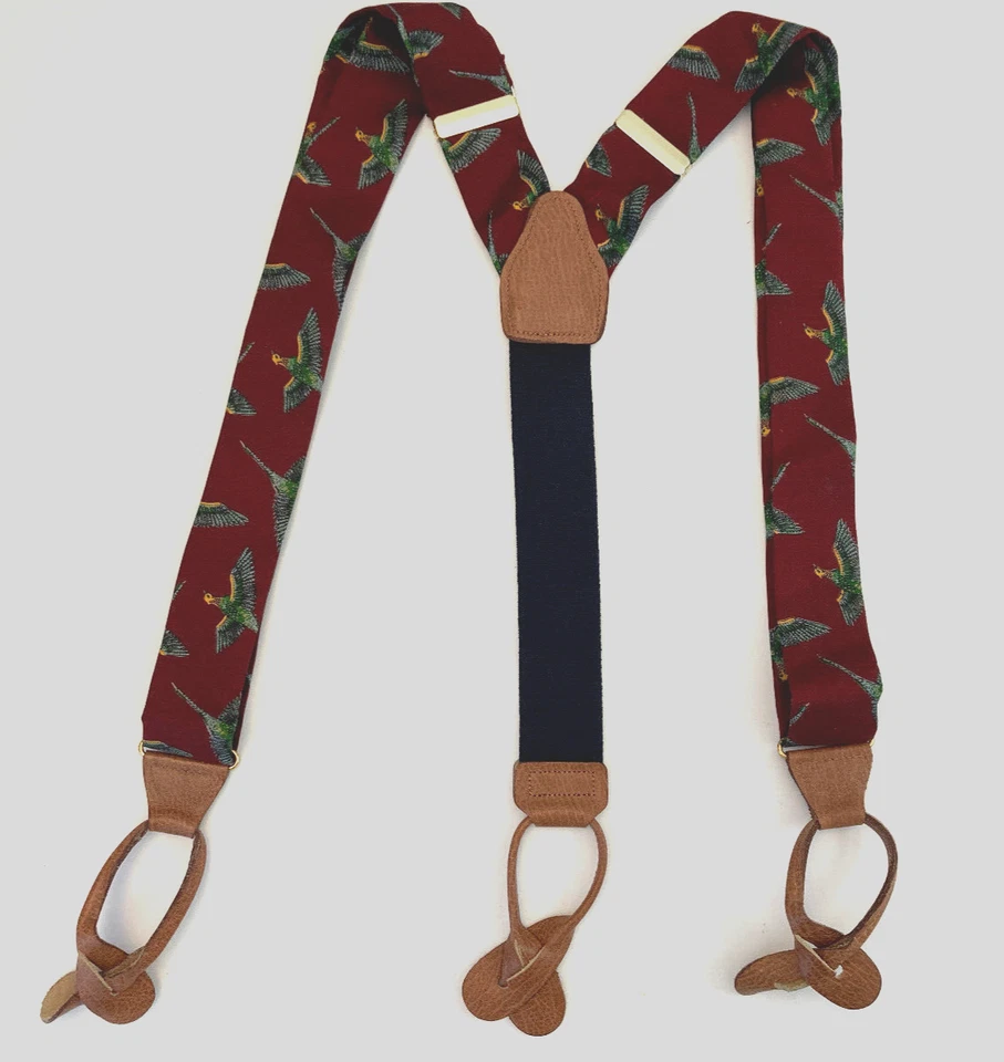 Tirantes X-Back Borgoña Seda Marrón Cuero Brackets Traje Negocios Talla Única Foto 2 de 4